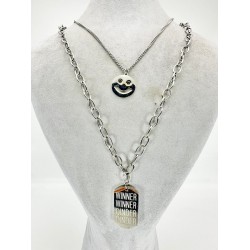 Gümüş Yazı Detaylı Uzun Kolye